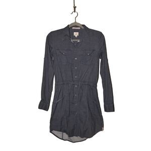 GRAMICCI $150‎ Blue Denim Button Front Shirt Dress Roll-Tab Sleeves Small